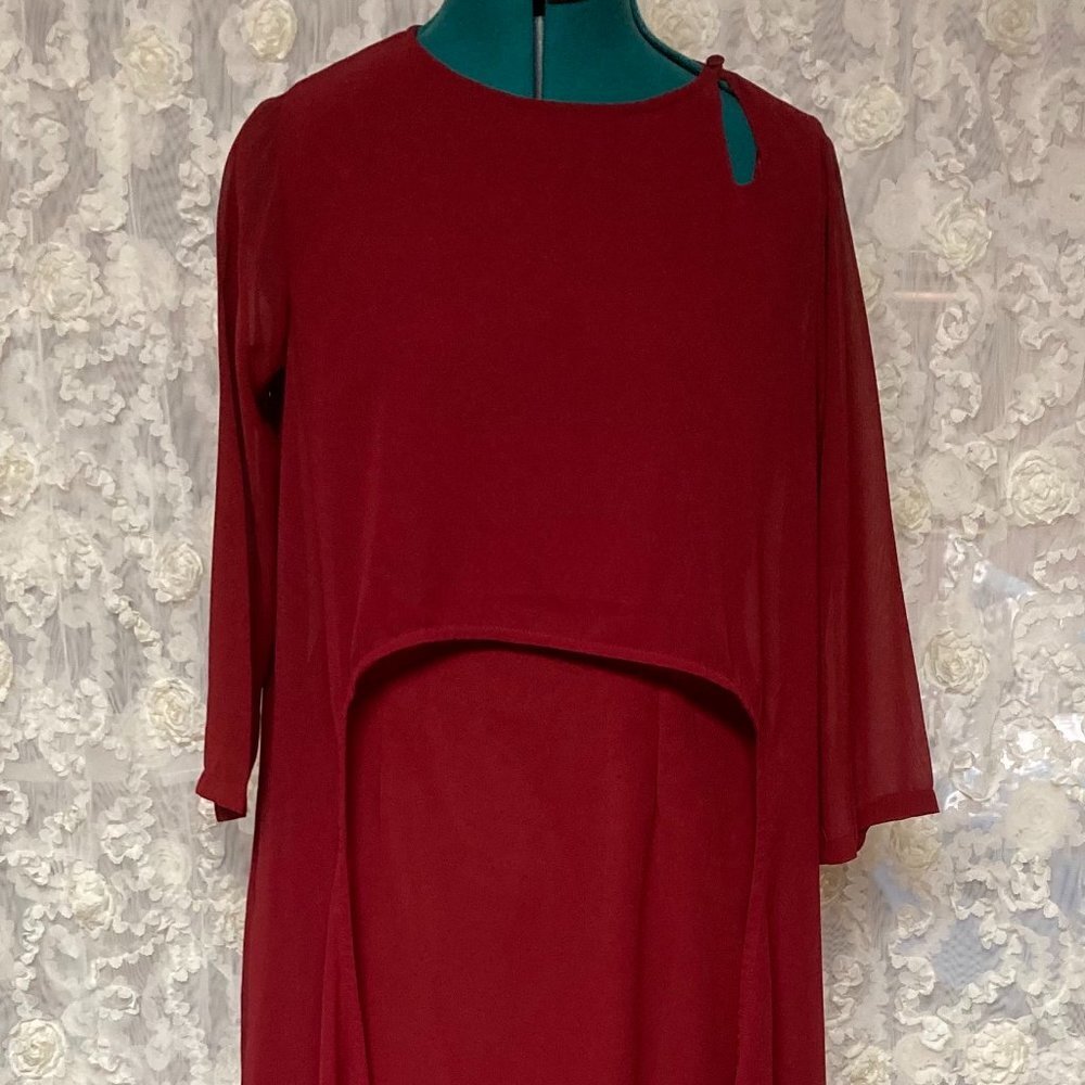 Red High - Low Cape Maxi Tunic Dress